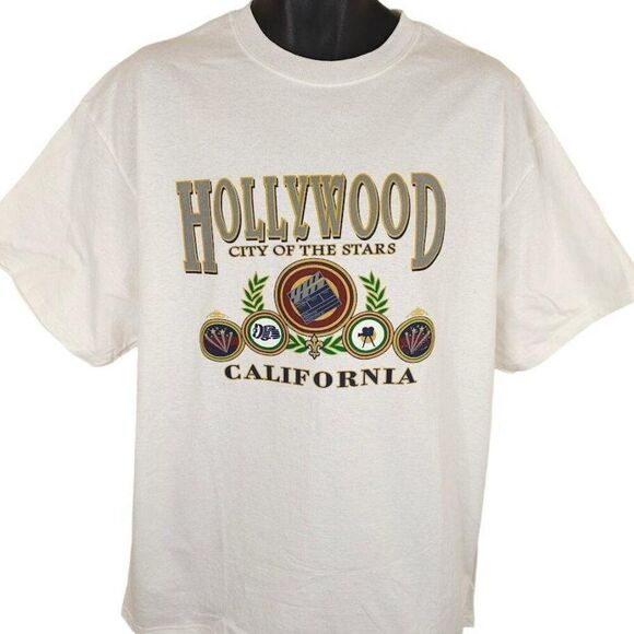 Vintage Hollywood T Shirt Mens Size XL White Y2K California Movies Destination - Picture 1 of 5